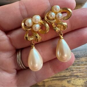 Vintage Richelieu Goldtone Faux Pearl Drop Earrings